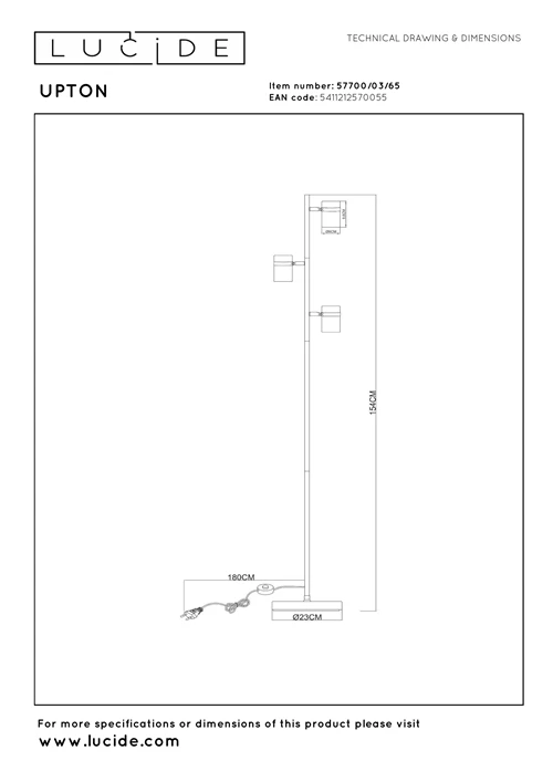 Lucide UPTON - Vloerlamp - 3xGU10 - Fumé - technisch